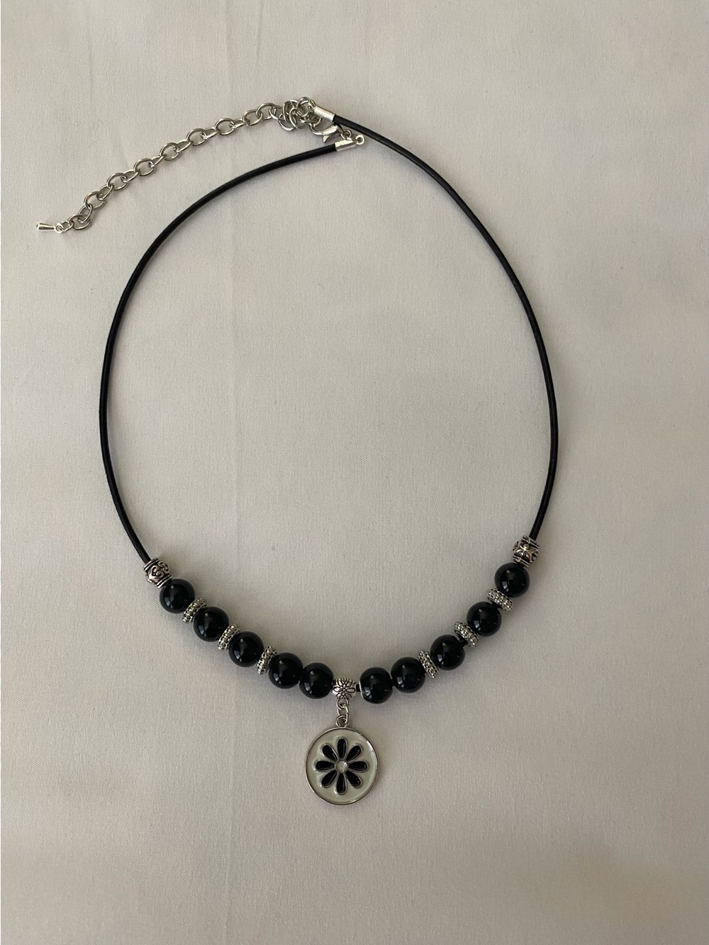 Handmade Boho Black Daisy Leather Cord Necklace